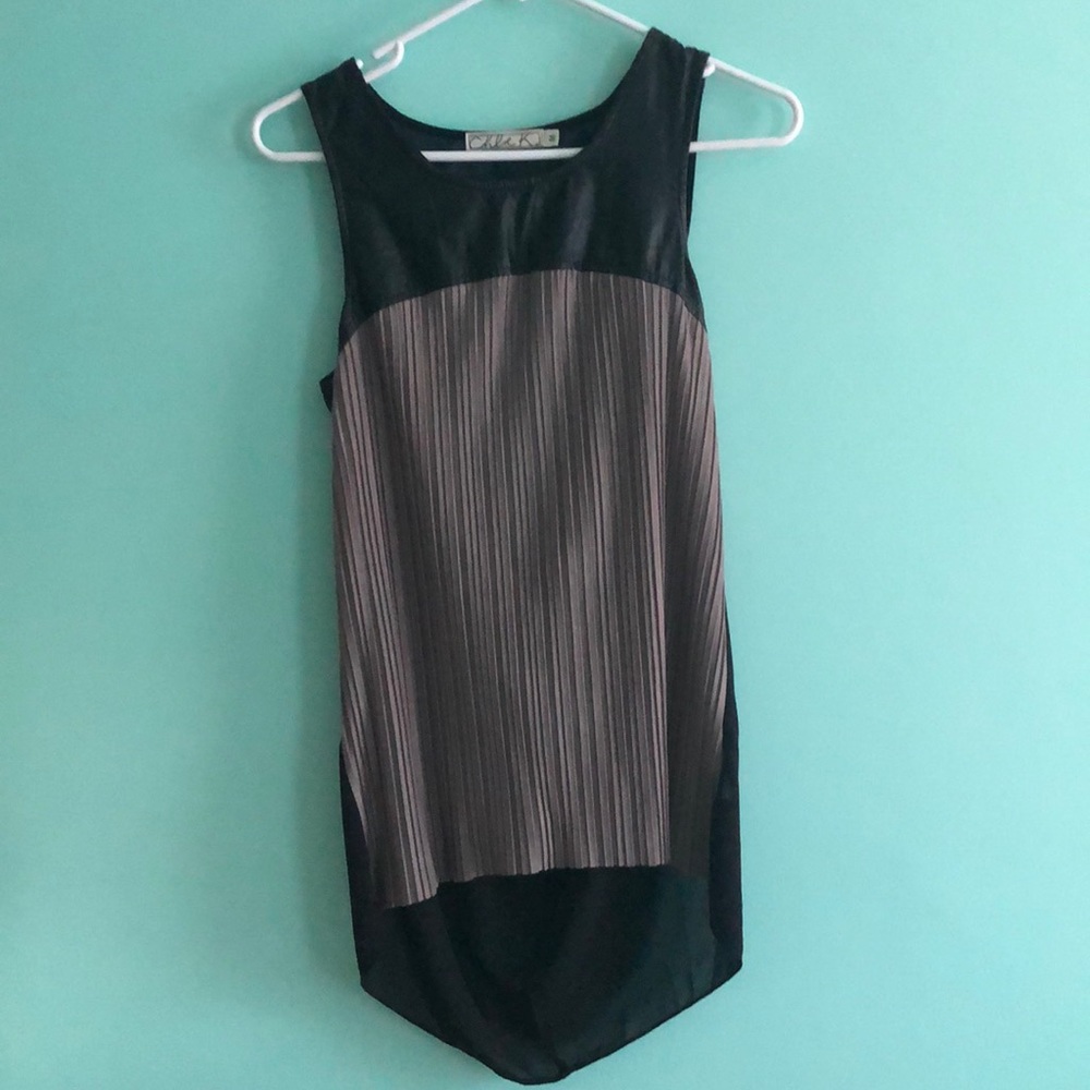 Faux leather paneled sleeveless blouse